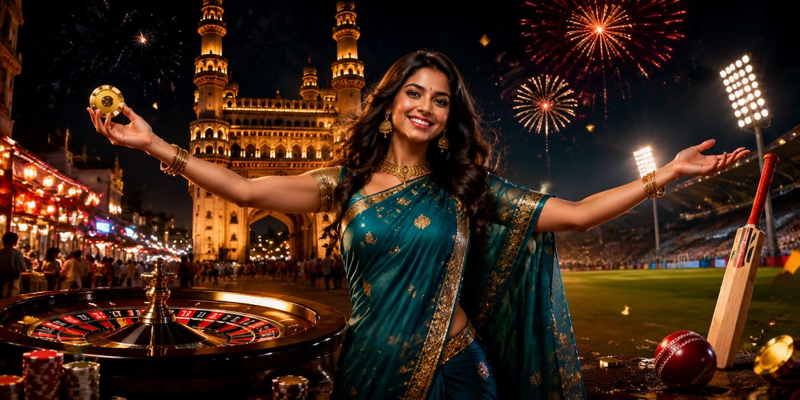 Indian woman enjoying a promotions event in Hyderabad wearing saree near Charminar