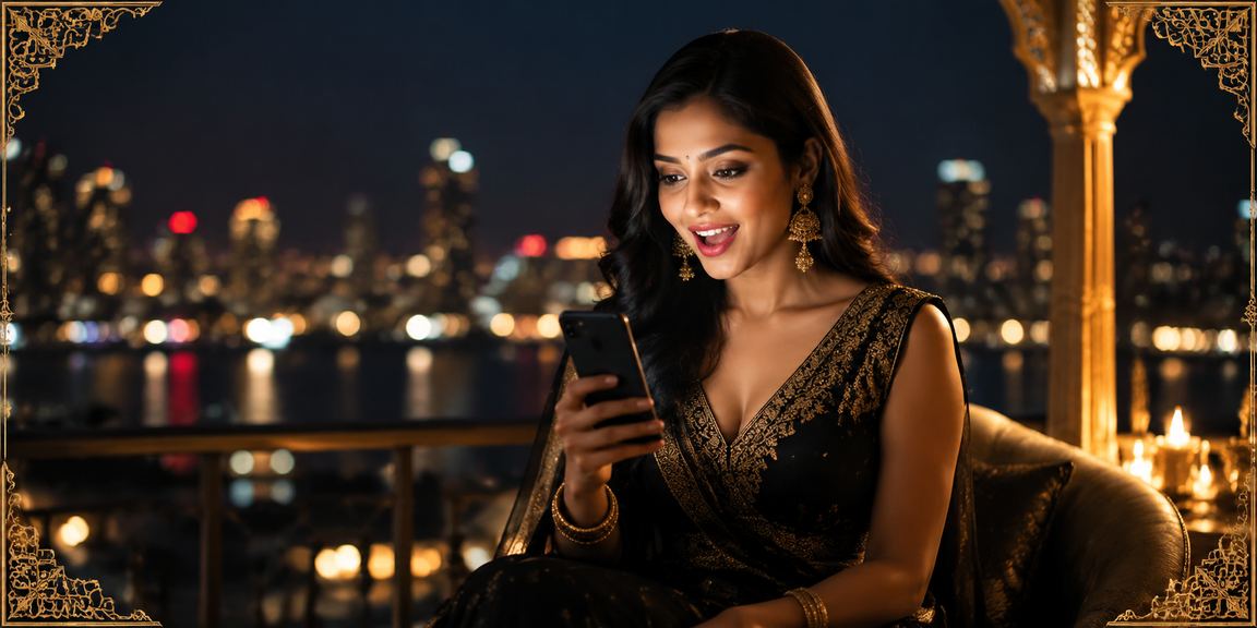 Young woman playing mobile Andar Bahar game in Mumbai Bandra